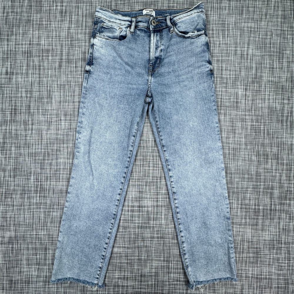 Kensie Jeans Womens 6/28 Vintage Luxe Straight Leg Light Wash Raw Hem Blue Denim